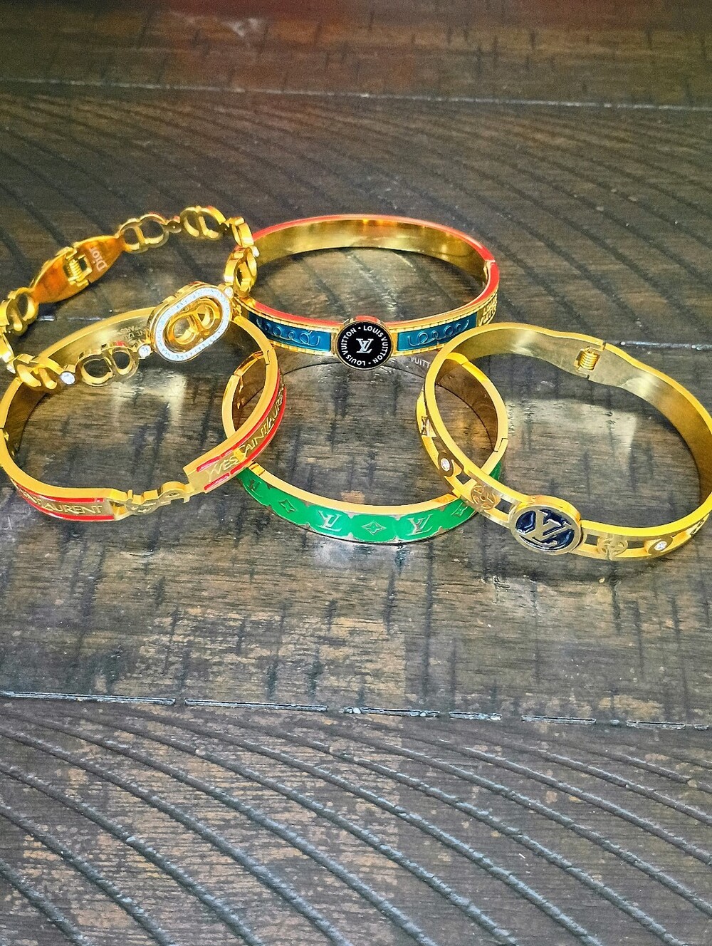 USED Gold-Tone Multicolor Enamel Bangle Bracelet Bundle